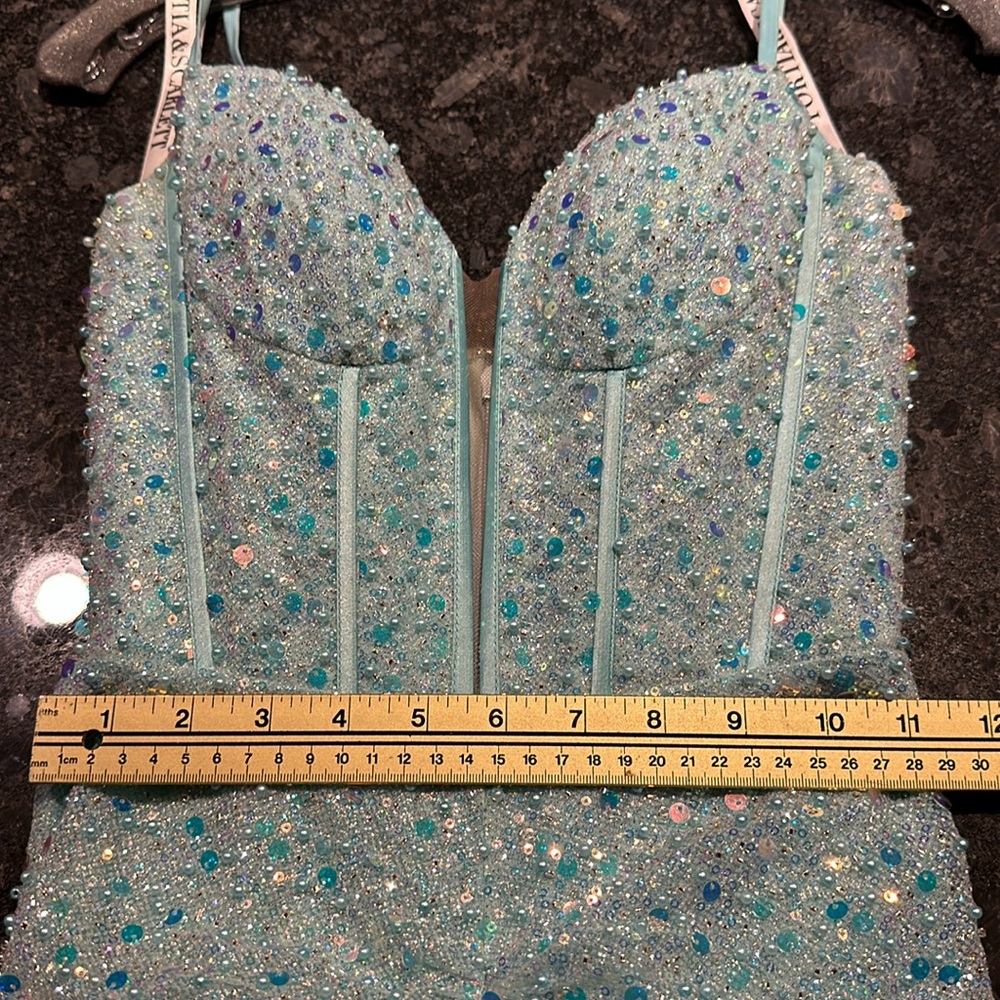 Portia and Scarlett PS24055 Prom Dress Blue Corset Embellished Size 00 - Picture 9 of 14